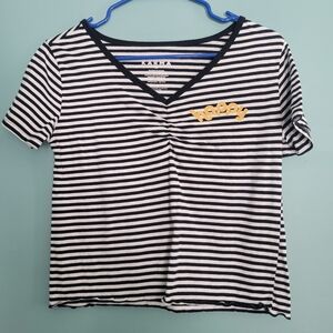 💎 Kind Karma Top Short Sleeve Striped, Happy Logo, Cropped, Blue/White